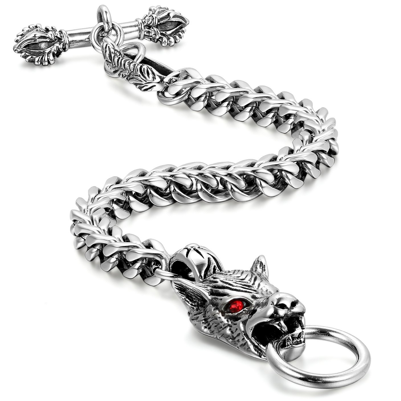 JewelryWe Gift for Dad Stainless Steel Mens Wolf Head Bracelet Vintage Gothic 8.7 Inches
