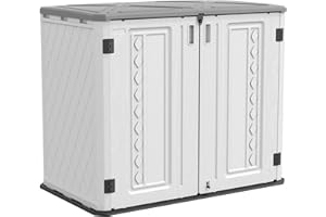 HOMSPARK Storage Shed Weather Resistance, Multi-Purpose Outdoor Storage Cabinet Waterproof, Outdoor Storage Cabinet for Garbage Cans, Lawnmower, Garden Accessories (Off White, Standard-26 cu ft)
