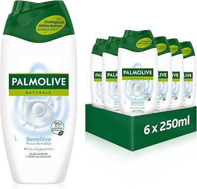 Gel de ducha, natural, para pieles sensibles, 6 x 250 ml, crema de ducha con leche hidratante