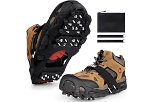 Sfee Crampons Ice Cleats for Shoes and Boots, 28 Steel Shoe Spikes Ultra-Grip Ice Cleats for Men Women Non-Slip Snow Traction Ice Grippers for Shoes and Boots for Walking, Hiking, Climbing, Fishing