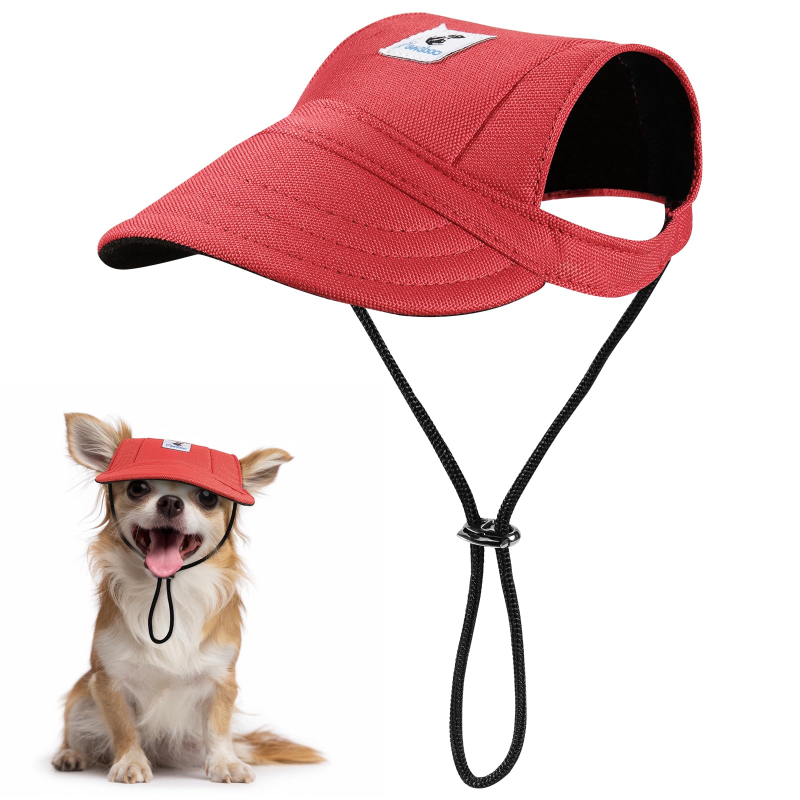 Photo 1 of Pawaboo Dog Baseball Cap, Outdoor Pet Sport Sun Protection Baseball Cap Hat, Adjustable Travel Sport Hat Visor Sunbonnet Outfit with Ear Holes for Small Dogs Puppy, S, Red
