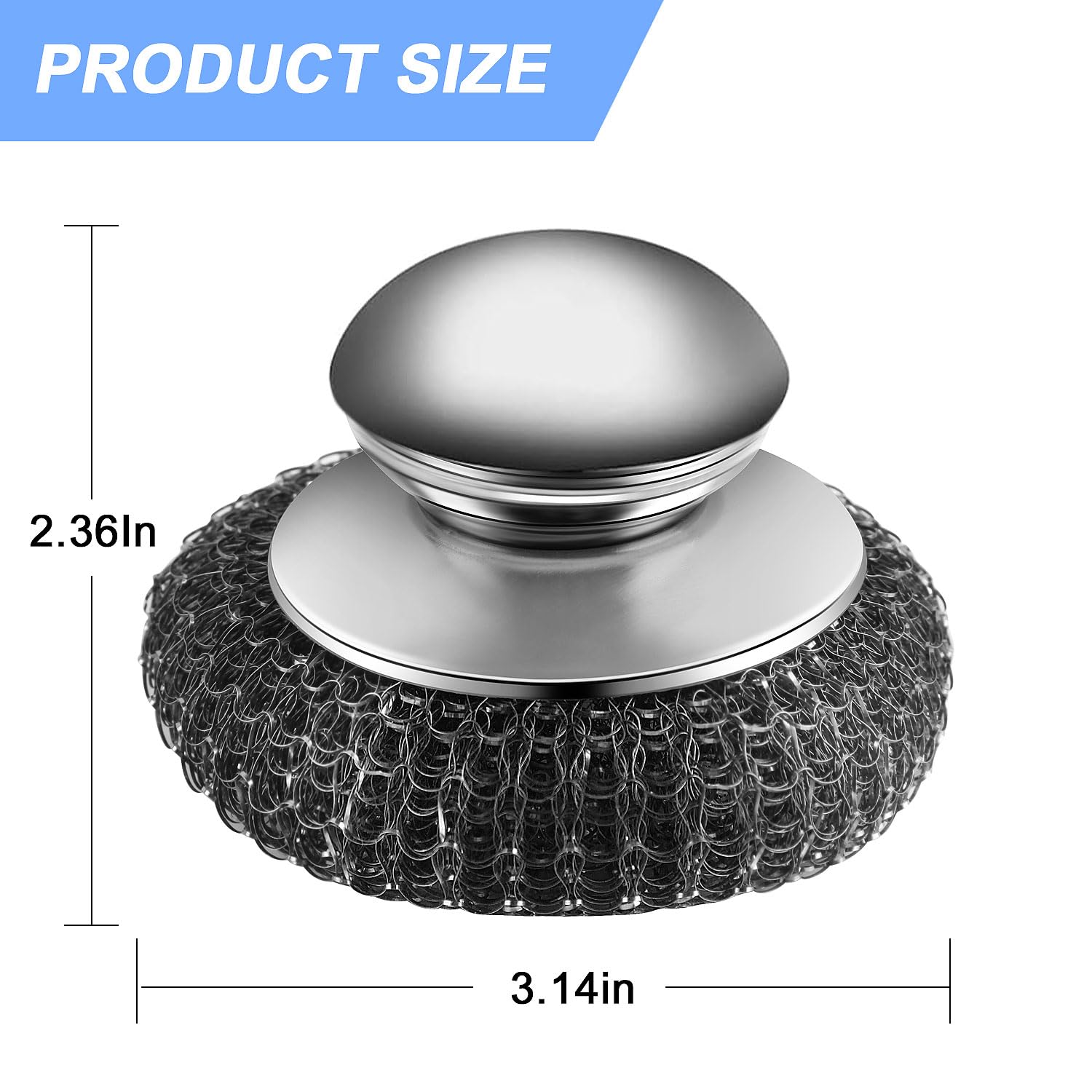 2Pcs Stainless Steel Wool Scrubber with Handle, 4 Replacement Steel Scrubber Wool Pads，Stainless Steel Scrubber for Cleaning Cast Iron, Dishes, Kitchen Pots, Pans, Grills, Stoves, Sink