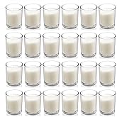 Housecret 24 Pack Warm White Unscented Clear Glass Filled Votive Candles. Hand Poured Wax Candle Ideal Gifts for Aromatherapy Spa Weddings Birthdays Holidays Party