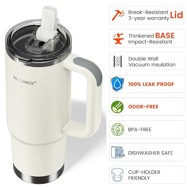 SILICANICE FOR TRAVEL & GYM – NEVER DRINK FROM A MOLDY LID AGAIN: 30OZ HYGIENIC TUMBLER, 100% LEAKPROOF LID & REMOVABLE FOLDABLE SPOUT. REINFORCED BASE, FITS CUP HOLDERS- CREAM