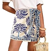 Keeliya Womens Wrap Mini Skirt Boho Floral Printed Knot Side High Waist A Line Casual Summer Beach Short Skirt