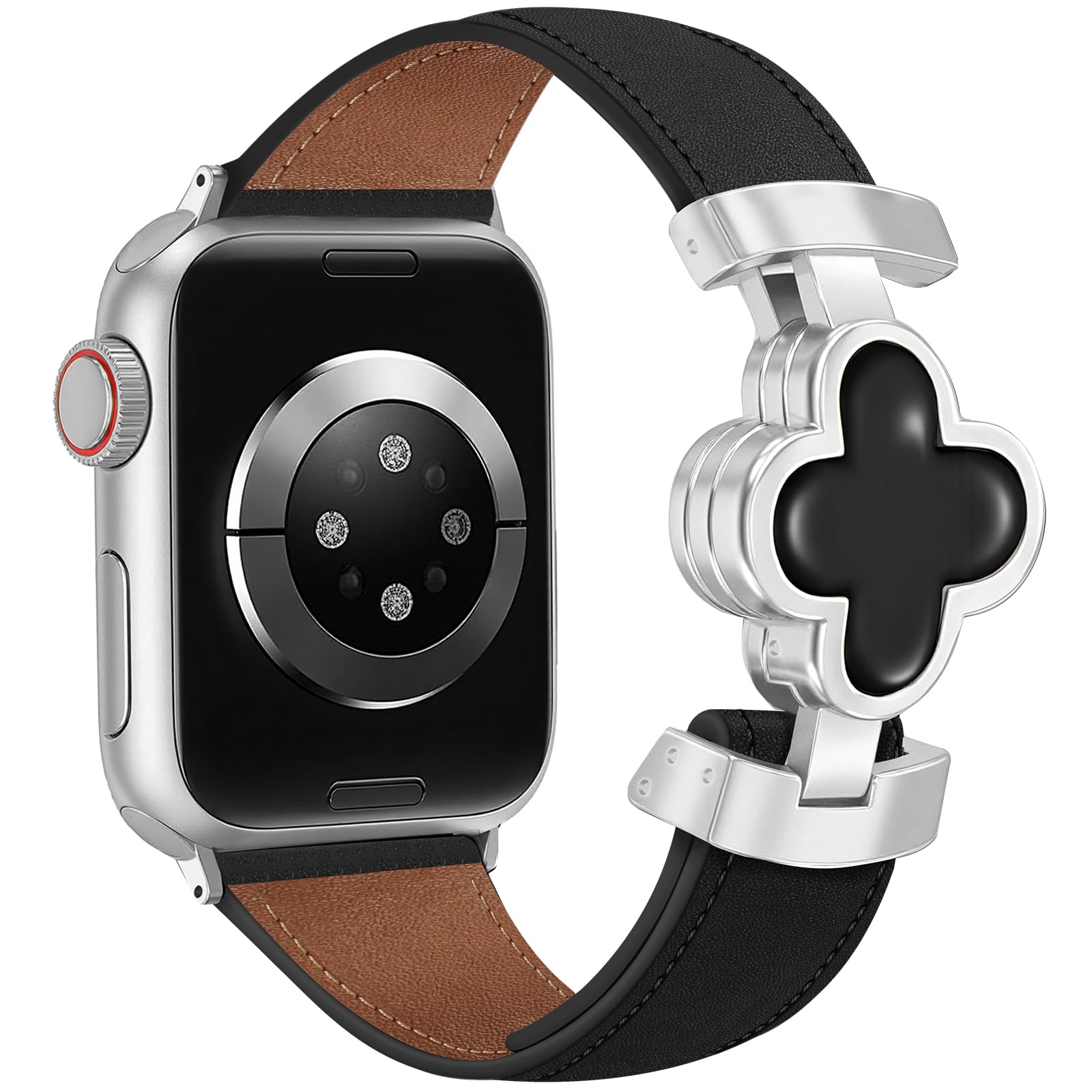 Photo 1 of MOINSPIRE Designer Slim Leather Bands Compatible with Apple Watch 38mm 40mm 41mm 42mm(S11/10)for Women, Four-Leaf Clover Cute Dressy Magnetic Watch Bands for iwatch Series Ultra/SE11/9/8/7/6/5/4/3/2/1