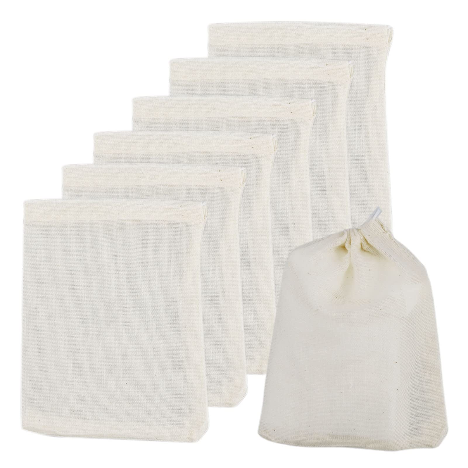 50 Pack Cotton Muslin Drawstring Bags,10 * 8cm 100% Cotton Reusable Mesh Bags Tea Coffee Filter Spices Storage