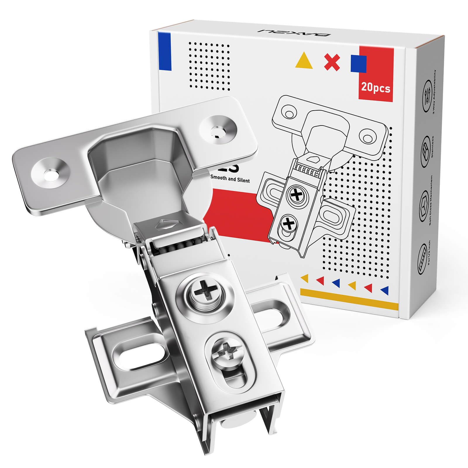 Photo 1 of 20 Pcs Soft Close Cabinet Hinges for 1/2" Overlay Kitchen Cabinets Doors, RV, Bathroom Cupboards, 105° Opening Angle & Self Closing, Brushed Nickel Concealed Hinges with Screws