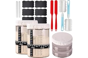 VONAHAST Sourdough Starter Jar Kit - 2 Sets 40oz Glass Jar with Stainless Steel Lid & Cloth Cover, Wide Mouth Container, Feeding Band, Labels & Marker for Bread Baking Essentials