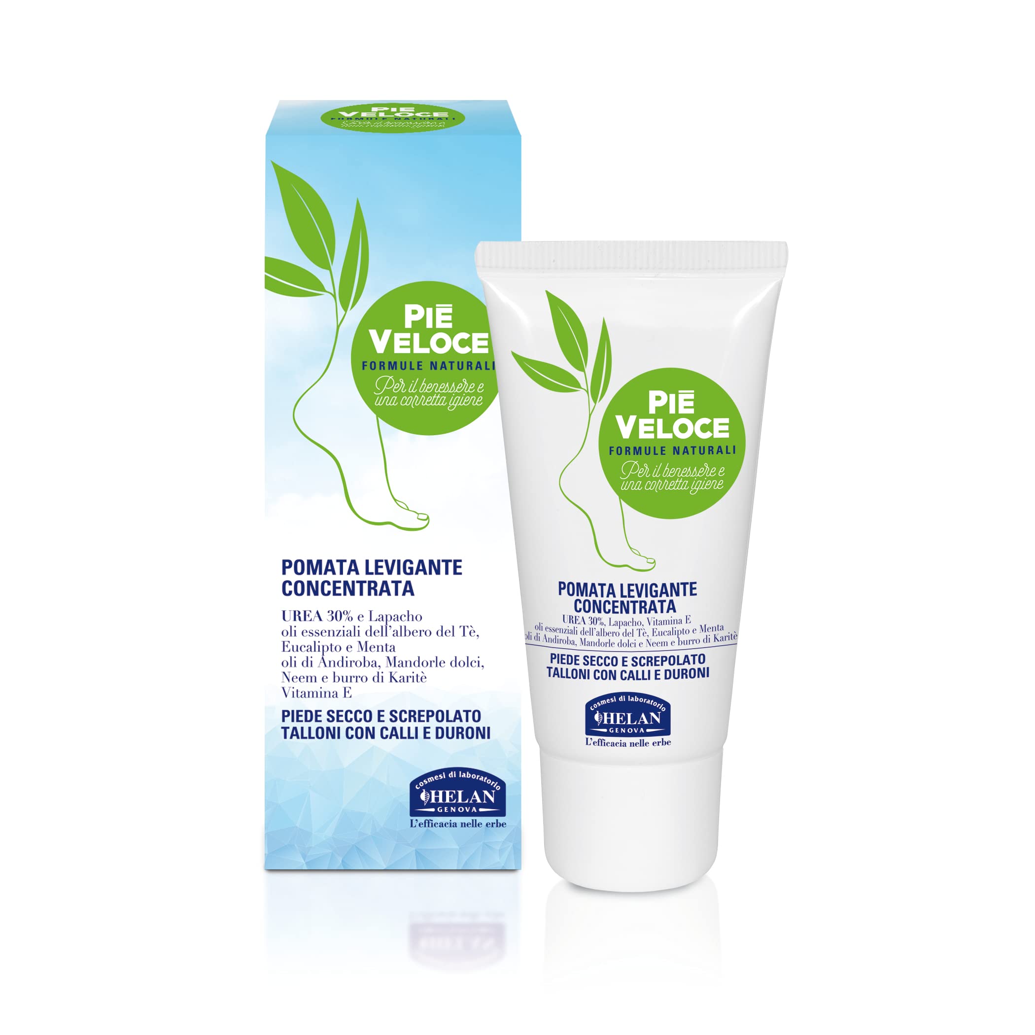 Helan Piè Veloce - Cracked Heel Repair Cream with Urea 30% and Sweet Almond Oil, Moisturising and Smoothing Foot Cream for Cracked Heels and Dry Skin, against Corns and Calluses - Made in Italy 30 ml