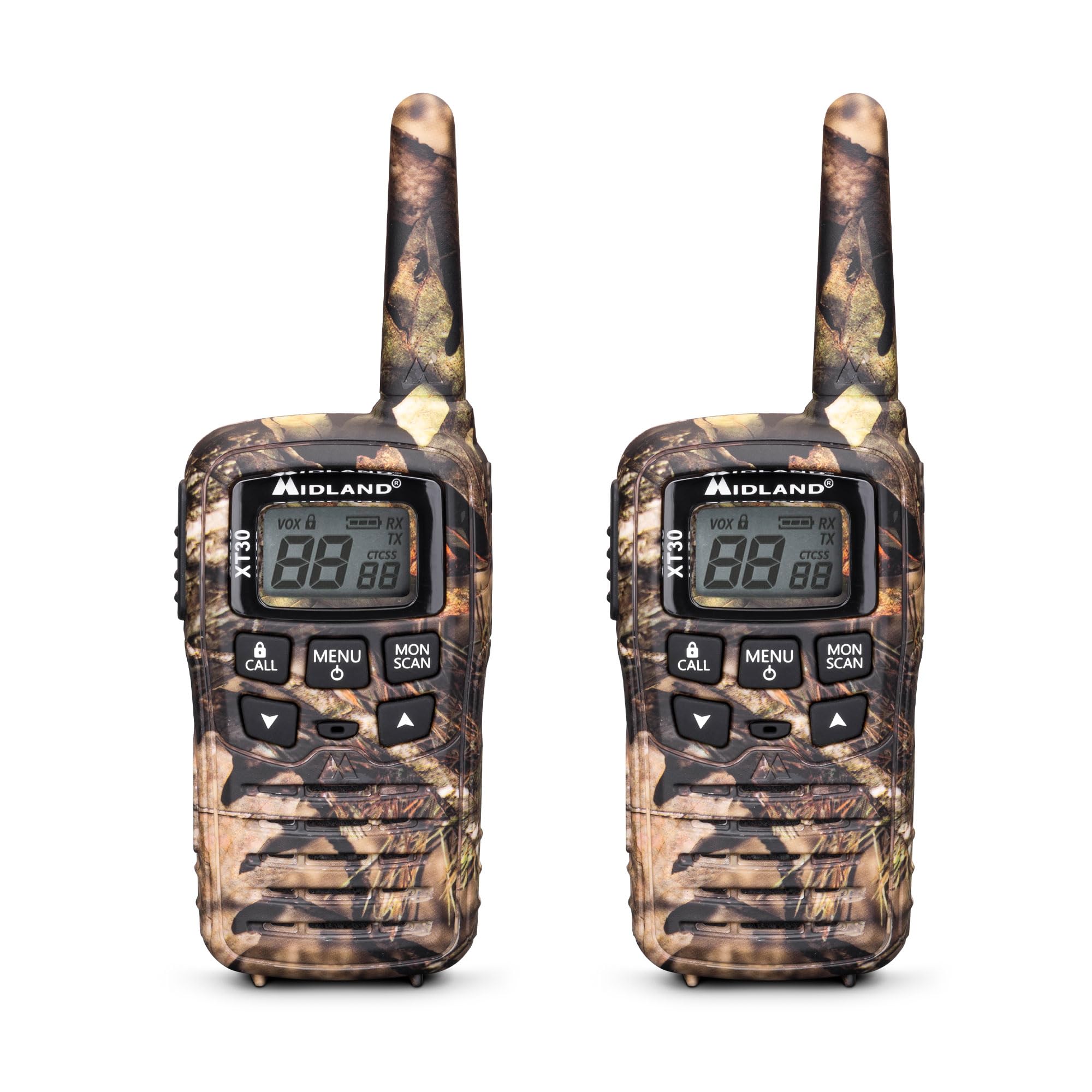 Midland - 2 XT30 Camo Walkie Talkies, Walkie Talkie for Trekking, Outdoor - 16 PMR446 Licence-Free Channels 2 Way Radio, 5H Battery, 6Km, 38 CTCSS Tones, VOX, SCAN, USB Charging, Batteries, Belt Clips — image 1