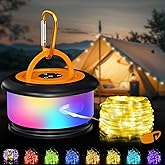 Bylitodt Camping String Lights, Retractable 32.8ft RGB Flash Lamp, Rechargeable LED Fairy Lights Outdoor Waterproof, Portable Hanging Lantern for Outside Tent Patio Awning Garden RV Essentials