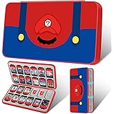 Gurgitat Switch Game Case for Nintendo Switch 2 / Switch / OLED / Lite - Cute Portable Storage Holder with 24 Game Card Slots and 24 Micro SD Cards Cartoon Cartridge for Boys Kids, Red Blue