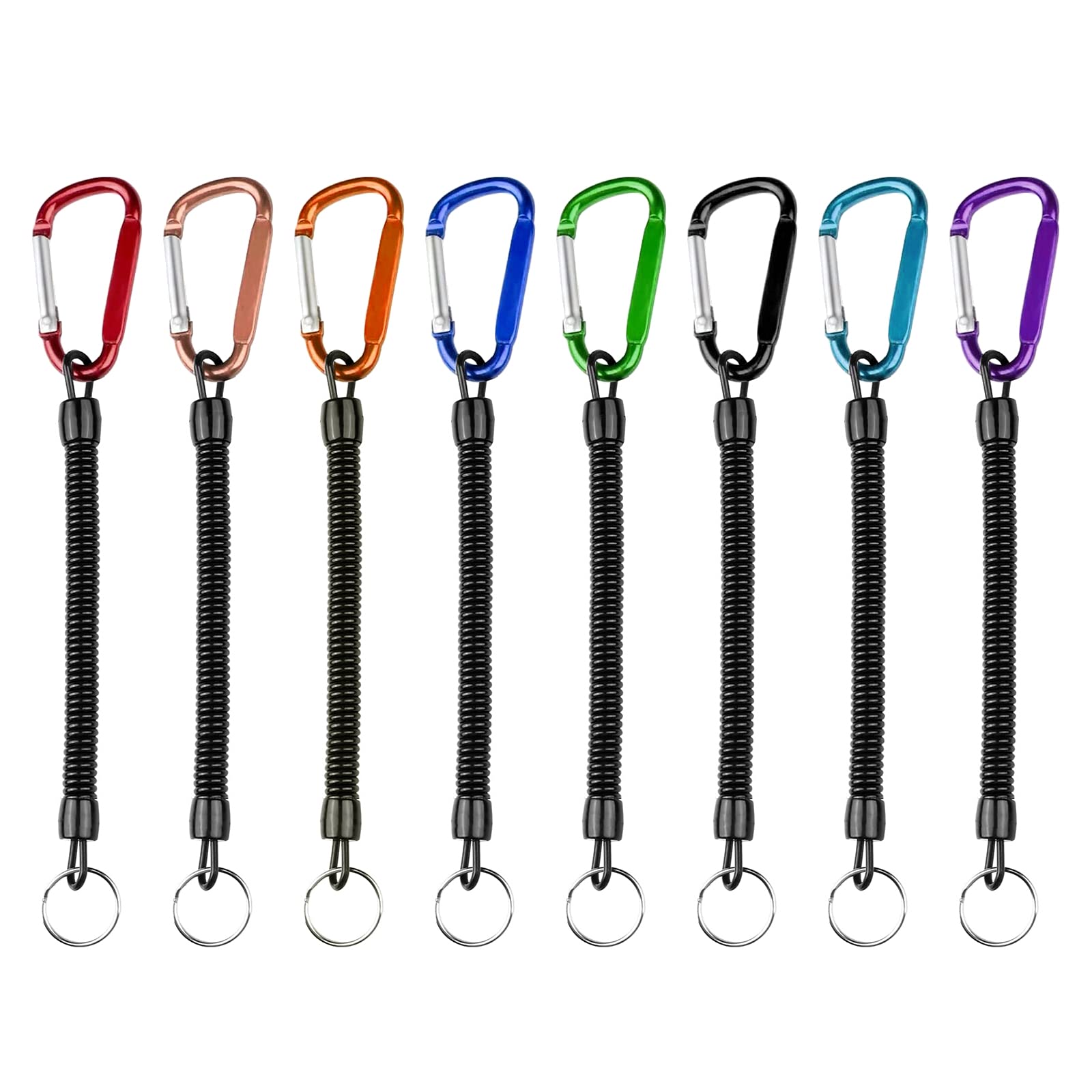 Lahviuu Stretchy Spiral Keyring,8 Pcs Retractable Keychain with Color Carabiner, Spring Key Rings Key Chains, Stretchy Key Ring Key Chain for Men Women and Kids