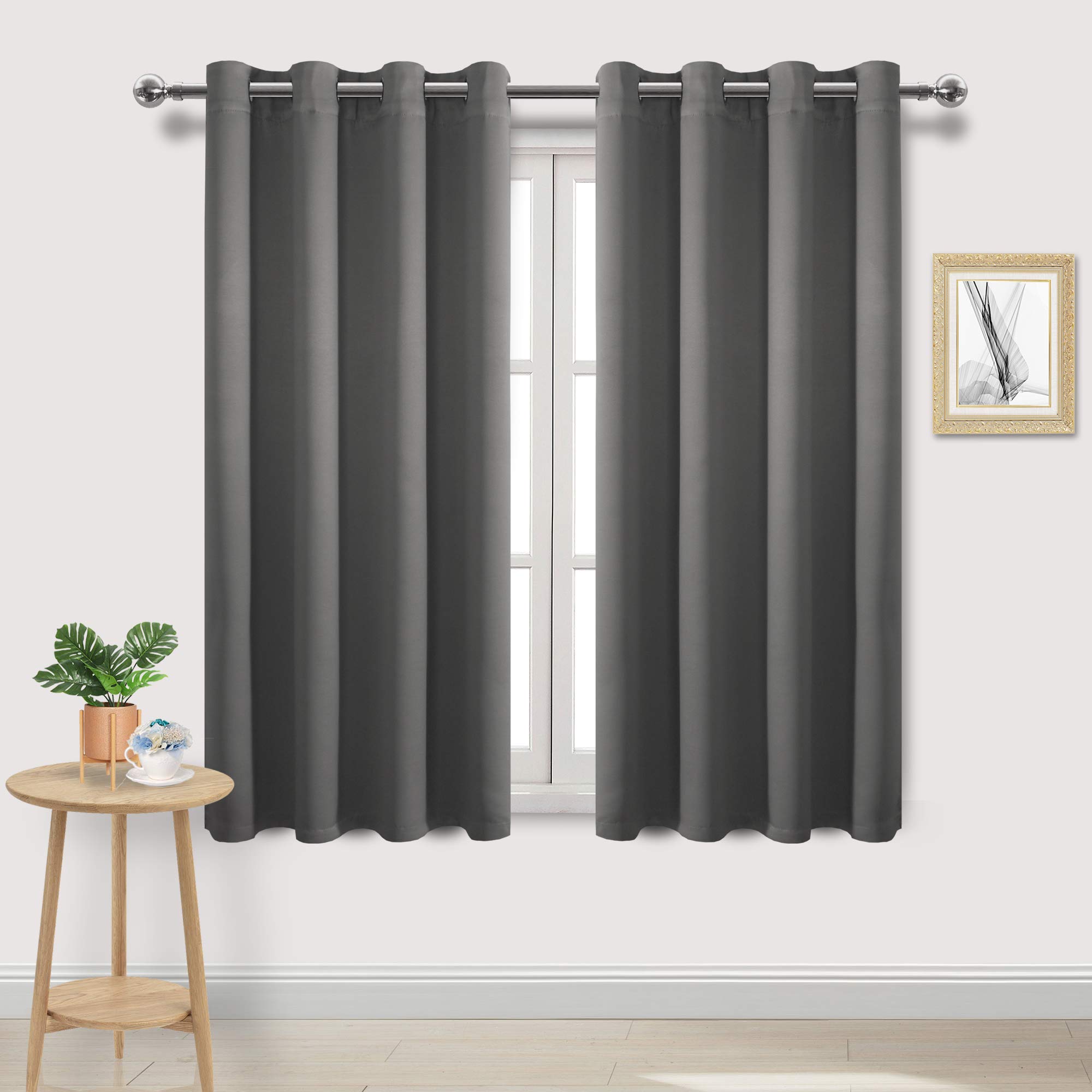 DWCN Blackout Curtains for Bedroom, Room Darkening Thermal Insulated Living Room Drapes, W52 x L72 Inches Long, Set of 2, Dark Grey