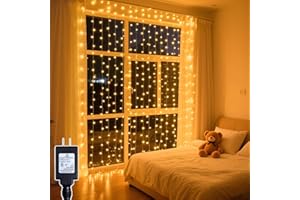 200 LED Curtain String Lights 9.8 * 6.6FT Plug in Fairy with Timer and 8 Modes, Waterproof Window Wall for Bedroom Wedding Pa