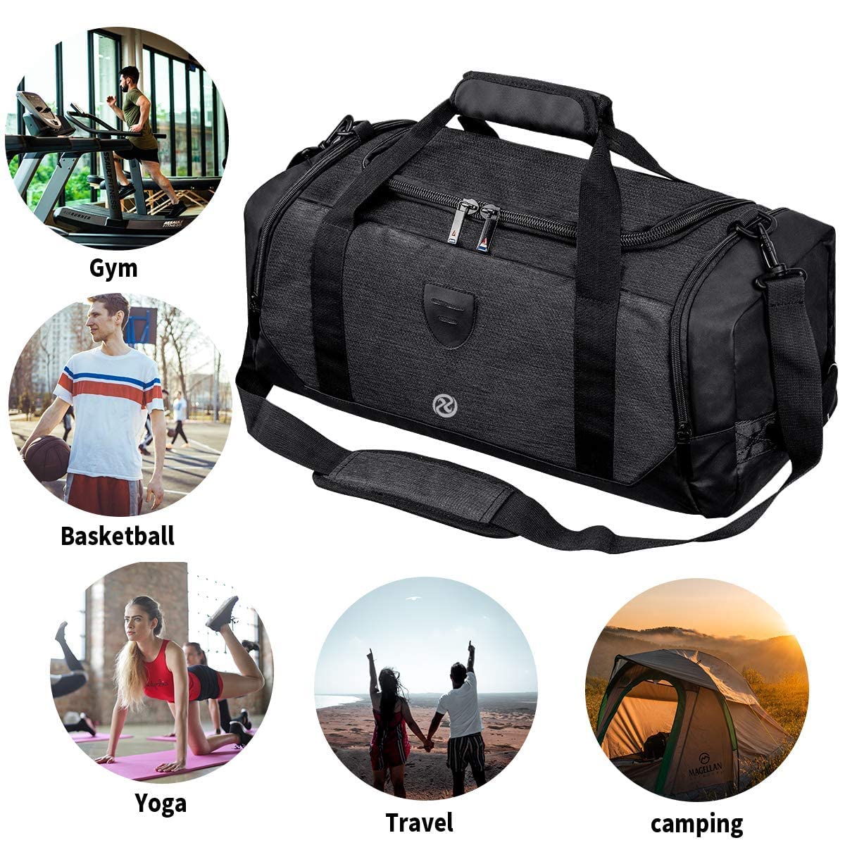 Cico Rider Gym Duffle Bag Backpack Waterproof Sports Duffel Bags Travel Weekender Bag for Men Women Overnight Bag with Shoes Compartment Black