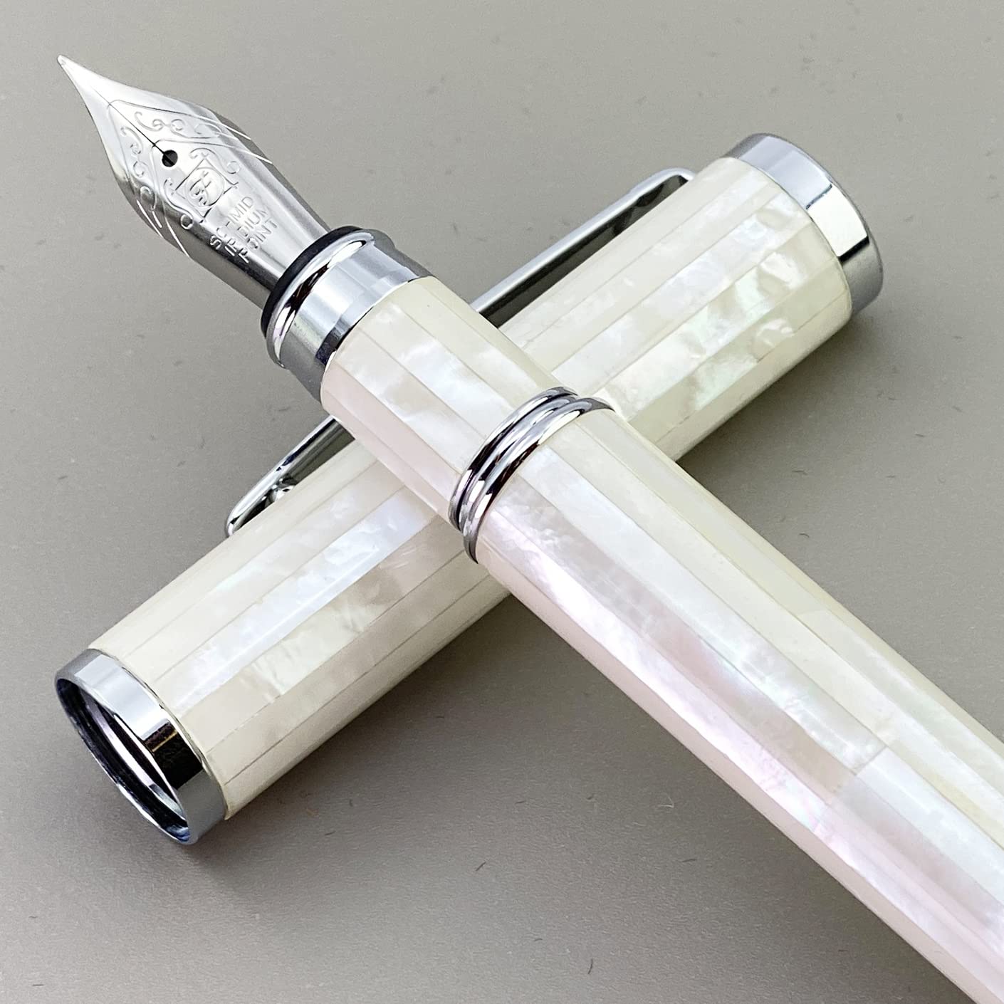 LACHIEVA LUX Mother of Pearl Fountain Pen with German Fine Nib. Luxury Pen for Every Holiday. Premium Writing Gift Set for Men and Women