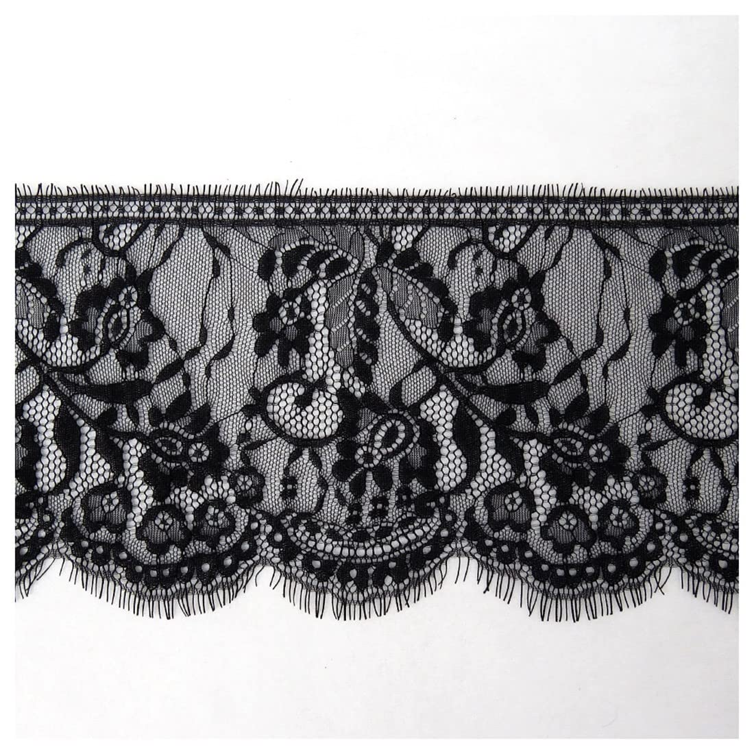 xingmo 3 Meters Lace Edge Trim Ribbon Floral Lace Ribbon Embroidered Applique Tulle Lace Trimming Fabric for Sewing, Clothing, Dress, Width 15cm (Black)