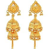 Efulgenz Indian Jhumka Earrings Gold Tone Multilayered Jhumka Jhumki Dangle Earrings for Women Indian Bridal Jewelry for Wedding Bollywood Fashion Jewelry