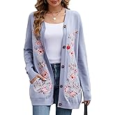 Women's Oversized Open Front Cardigan Sweaters Embroidery Fashion Button Down Knit Outwear Coats with Pockets