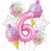 Ice Cream Balloons Pink Number 6 Balloon Ice Cream Themed Party Decorations for Birthday Party Baby Shower