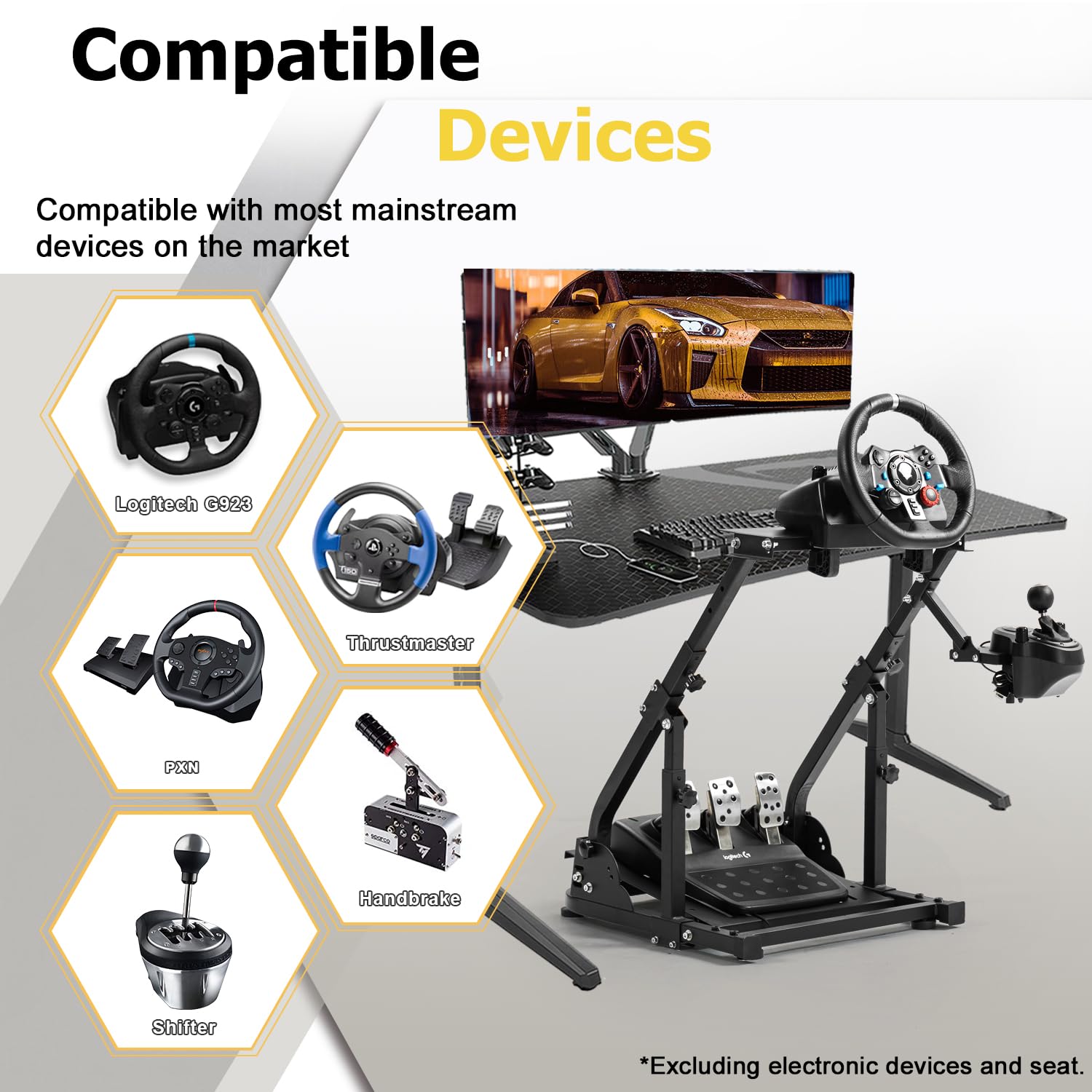 Marada Foldable Sim Racing Wheel Stand,Height Adjustable Steering Wheel Stand,Fit for Logitech G29 G923 G920/Thrustmaster T300, No Wheel/Pedals/Shifter