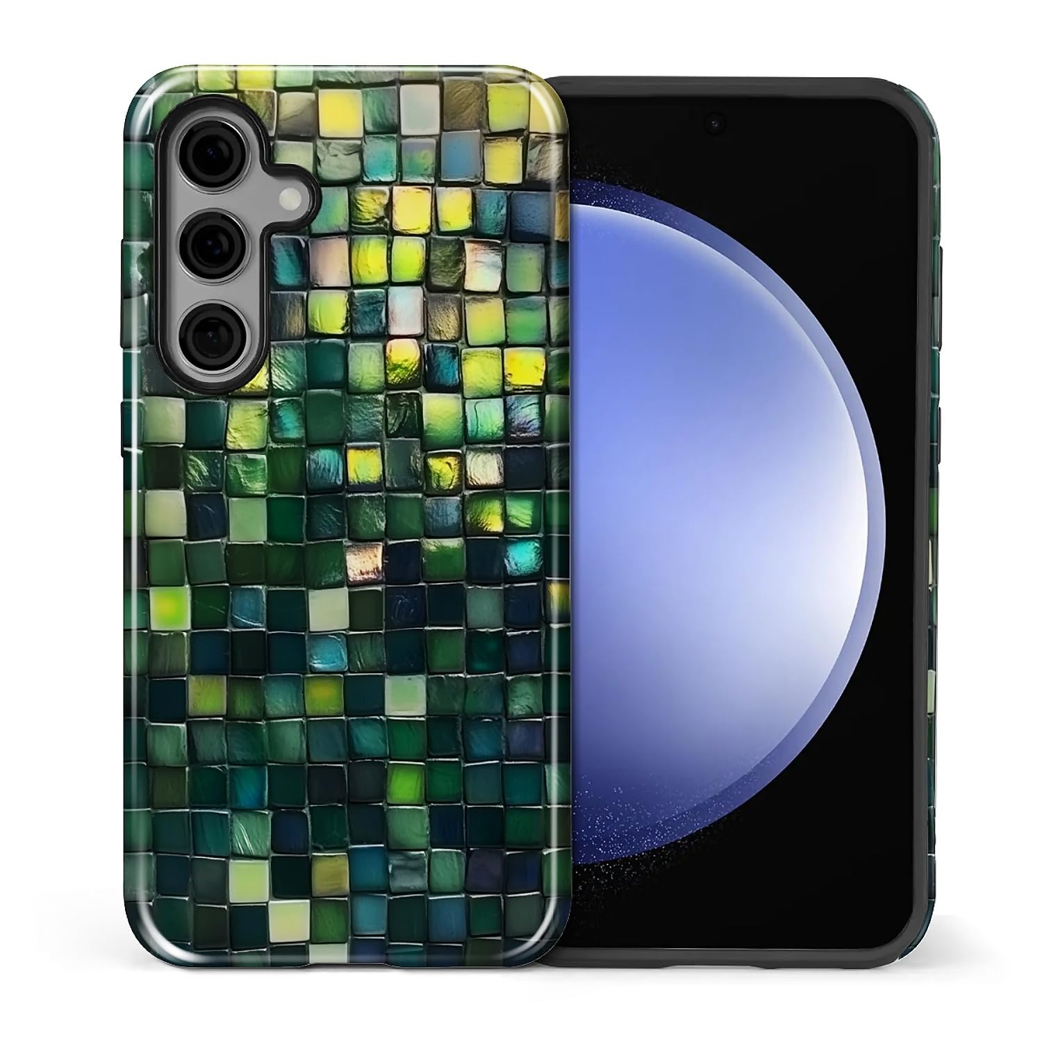 artslion for Samsung Galaxy S23 FE Case for Women Girl Men Boy, Shockproof Soft Silicone & Hard PC Shell Protective Case for Samsung Galaxy S23 FE - Green Tone Glass Mosaic Tile