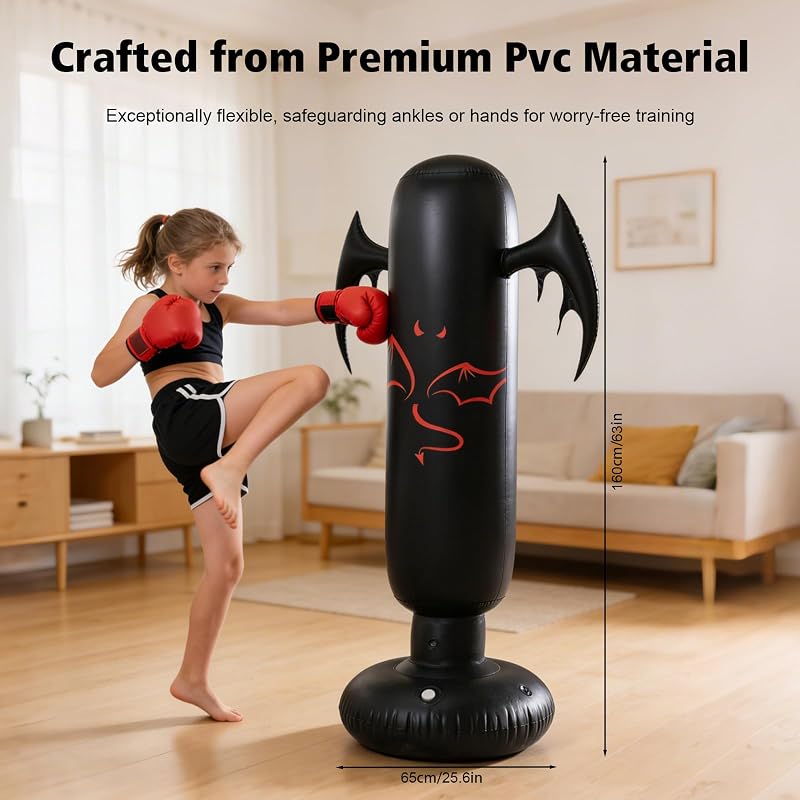 Saco Boxeo Niños 160cm con Guantes Y Bomba,6-12 Años,Base 65cm para Agua/Arena,Rebota, PVC Durable,Saco De Boxeo De Pie para Fitness,Entrenamiento Y Alivio De Estrés para Niños Y Niñas