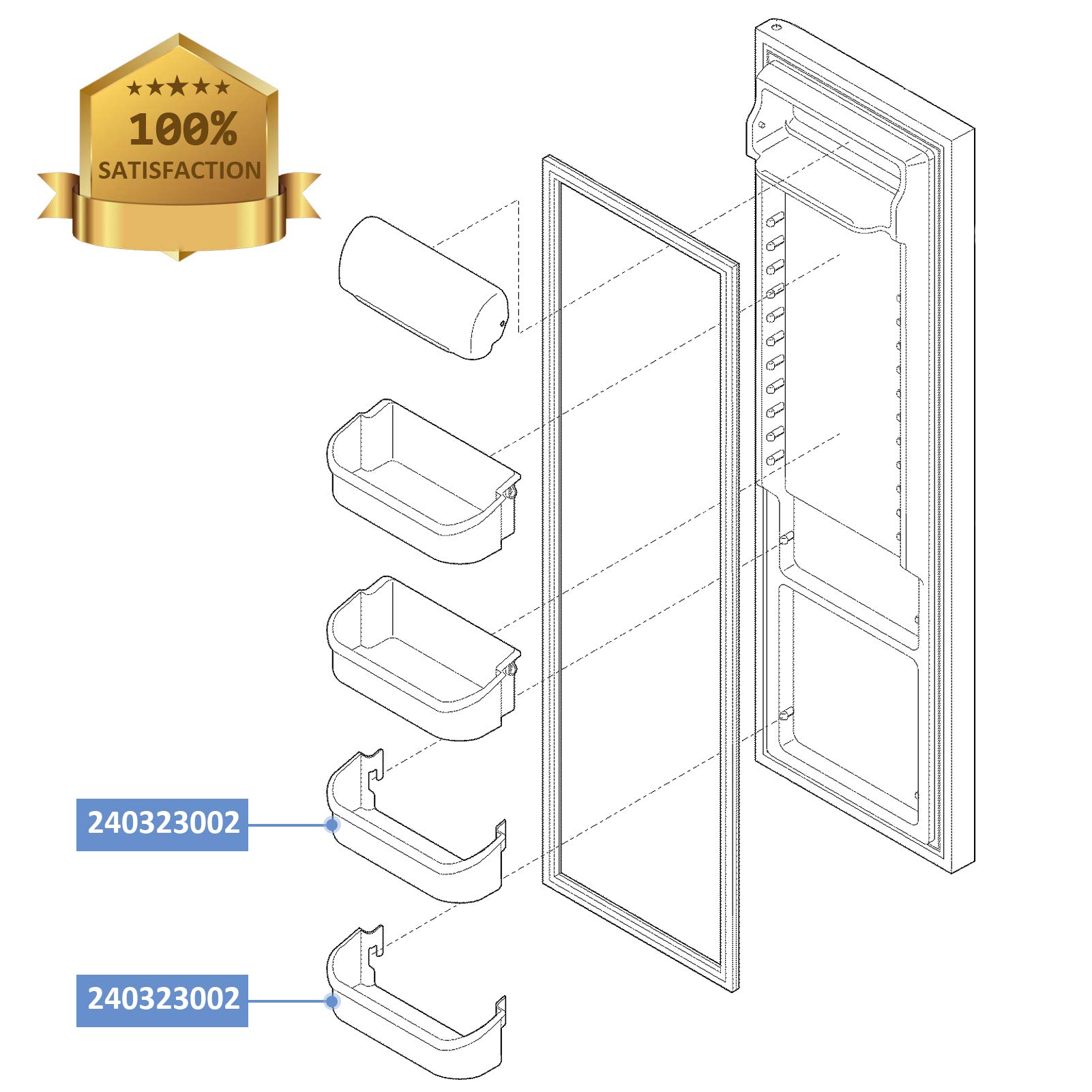 240323002 Refrigerator Door Bin Shelf Compatible with Frigidaire or Electrolux, Bottom 2 Shelves on Refrigerator Side, Single Unit, Clear, Replaces PS429725, AP2115742, AH429725，