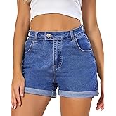 VIPONES Denim Shorts Women Stretchy High Waisted Fold Hem Jean Shorts 3.5 Inch Inseam Casual Summer Hot Shorts