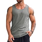 Runcati Men's Ribbed Tank Tops Knit Sleeveless Workout T Shirt Muscle Gym Fitness Tee