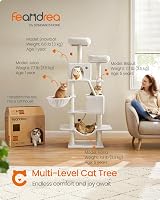 Feandrea Cat Tree 168 cm Large Tower 13 Scratching Posts 2 Caves Cream White view 3