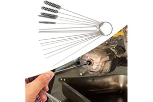 fasebeek 15 PCS Car Carburetor Cleaning Brush Combination Kit, Nylon Wire Multi-functional Stainless Steel Precision Instrument Thin Tube Needle, Suitable for Most Cars (Silver)