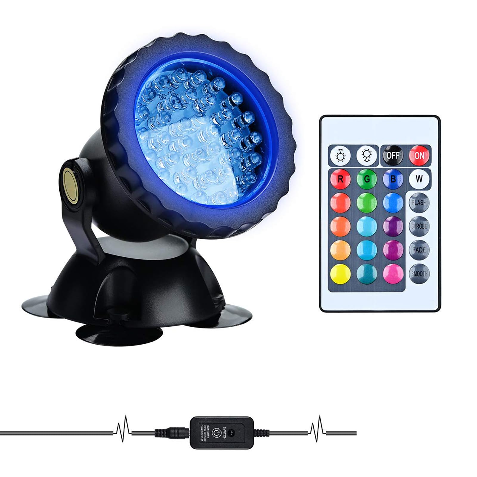 Lychee Waterproof Underwater Spot Lights, Remote Control Amphibious Change Color Submersible Lights for Garden Pond Aquarium Courtyard Swimming Pool Fountain Fish Tank (Set of 1)
