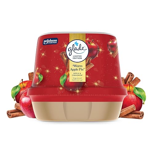 Glade Fragranced Bathroom Gel Air Freshener, Discreet Odour Eliminator Infused with Essential Oils, Limited Edition Christmas Air Freshener, Warm Apple Pie, 180g