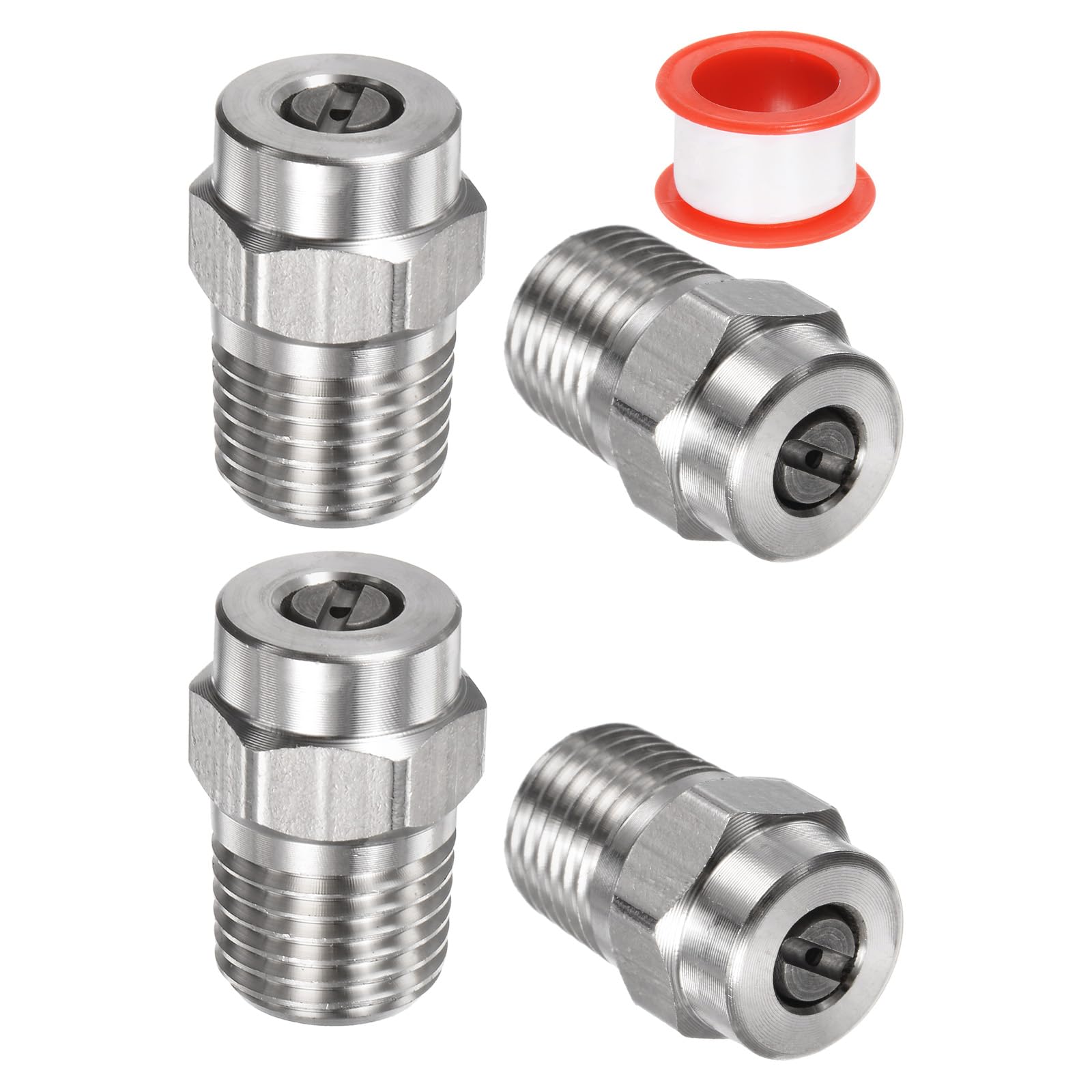 M METERXITY 4 Pack Surface Clean Tips - 15 Degree 1/4" NPT Male #15035 Pressure Washer Nozzles Cleaner Nozzle Replacement, Stainless Steel with Sealing Tape for Water Guns (1.156mm Orifice)