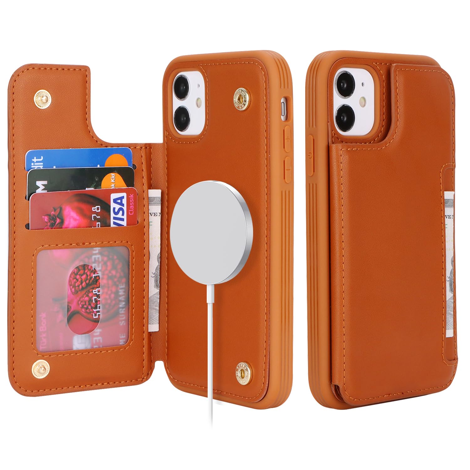 SailorTech for iPhone 11 Case with Credit Card Holder Magsafe, iPhone 11 Phone Leather Case for Women Compatible mag safe Card Slots Durable Shockproof Wallet Case - Brown — image 1