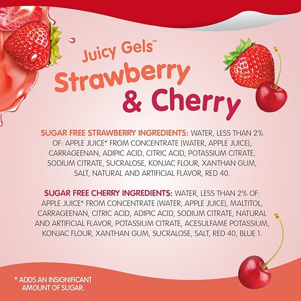 SNACK PACK ZERO SUGAR STRAWBERRY AND CHERRY FLAVORED LOW CALORIE JUICY GELS CUPS, 3.25 OZ., 12-COUNT FAMILY PACK