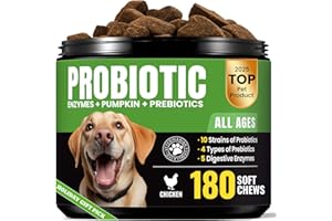 BUDDYCHEER Probiotics for Dogs - Dog Probiotics with 5 Enzymes & 4 Prebiotics for Itchy Skin, Pet Probiotics lab for Digestion & Gut Support, Helps Diarrhea, Yeast Infection, Allergies & Immune System -180 Chews