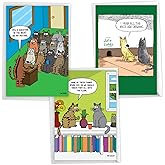 NobleWorks Assorted 3 Pack of Cats Humor Birthday Cartoons Greeting Cards with Envelopes (3 Designs, 1 Each) Cat Laughs VC2805BDG-C1x3
