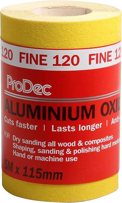 ProDec 5m Roll 120 Grit Fine Aluminium Oxide Sanding Paper 115mm Wide