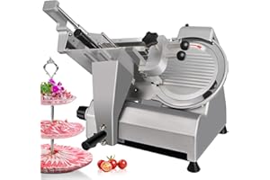 LIANQIAN Meat Slicer Commercial,300W Frozen Meat Deli Slicer, 10" Electric Food Slicer Machine,German Cobalt Aloy slicing knife Semi-Auto Meat Slicers for Commercial and Home Use(0-17mm)