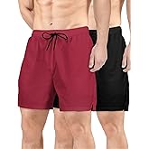 Buauty 2 Pack Mens Athletic Shorts 5 Inch Inseam Workout Gym Running Shorts for Men Quick Dry Lightweight Summer Shorts Black Red XX-Large