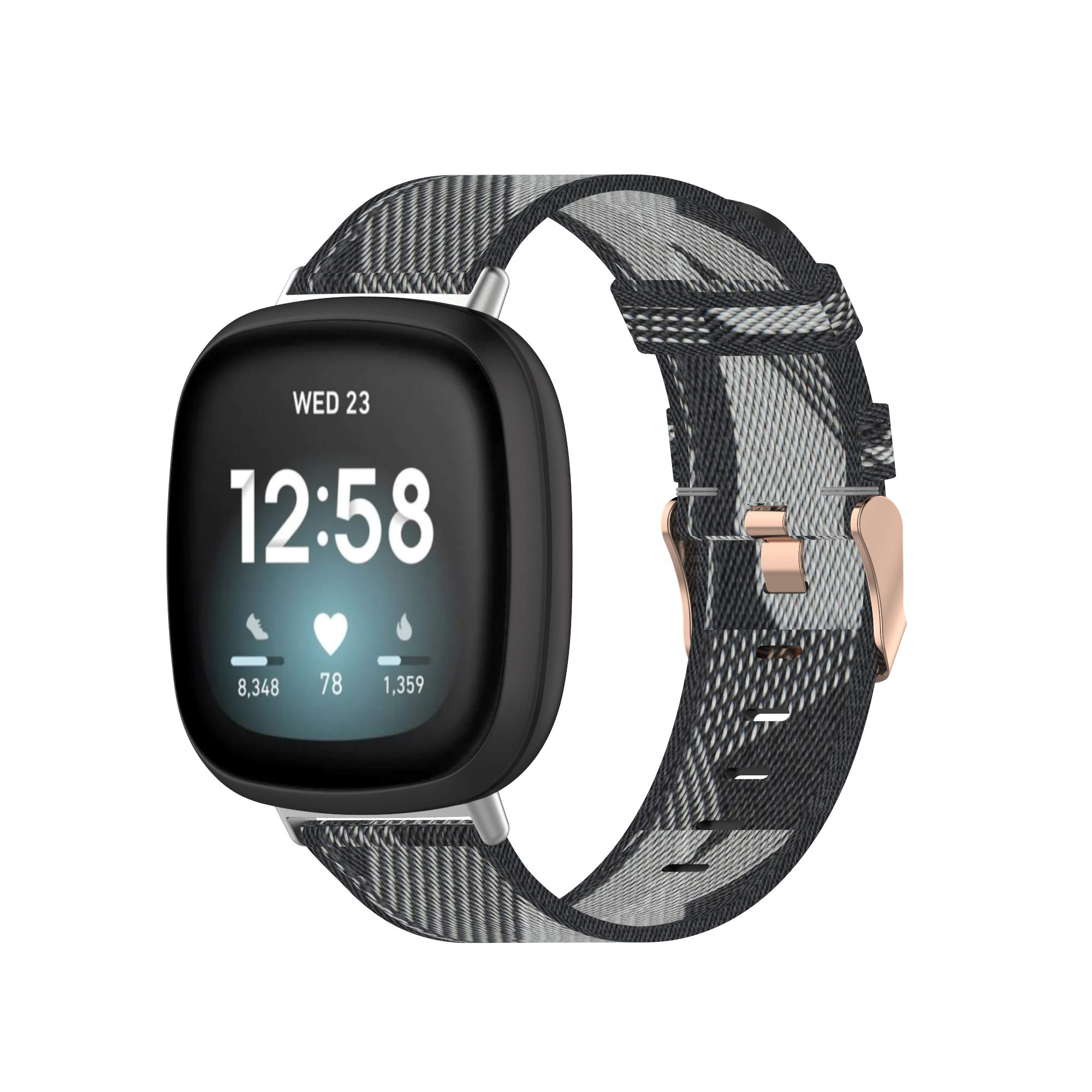 TenCloud Strap Compatible with Fitbit Versa 3/Sense Strap, Lightweight Stripe Nylon Fabric Woven Bands Replacement Bracelet Wristband Band for Sense/Versa 3 (Grey)