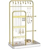 pickpiff Jewelry Holder Stand: Jewelry Display for Necklace, Bracelet, Earring, Ring, White & Gold