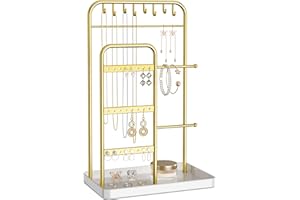 pickpiff Jewelry Holder Stand: Jewelry Display for Necklace, Bracelet, Earring, Ring, White & Gold