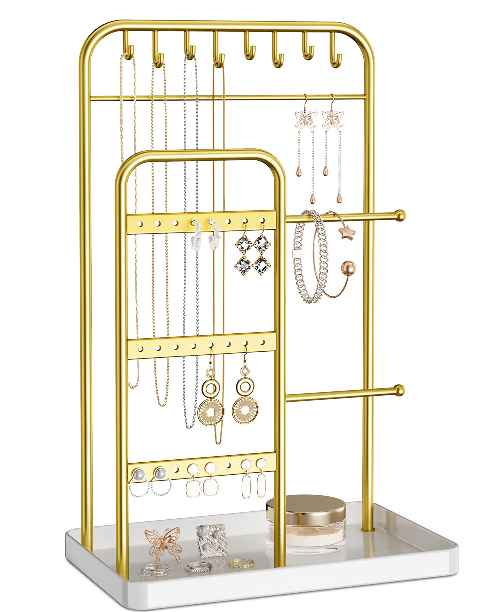 Photo 1 of MISSING SCREWS--------------------------------------------------------pickpiff Jewelry Holder Stand: Jewelry Display for Necklace, Bracelet, Earring, Ring, White & Gold