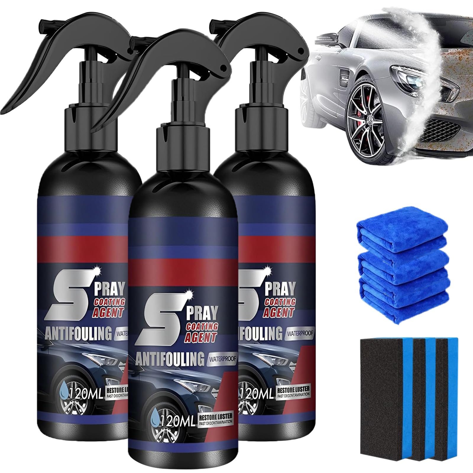 Photo 1 of 3PC Multi-Functional Coating Renewal Agent,3 in 1 Ceramic Coating for Cars, Spray Coating Agent Car Plastic Refurbish Long-Lasting Protection Quick Drying Formula for Cars Boats