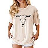 Boho Cow Skull Shirt Women Cowgirl t Shirt Vintage Western Rodeo Graphic Tee Short Sleeve Bull Skull Casual Top